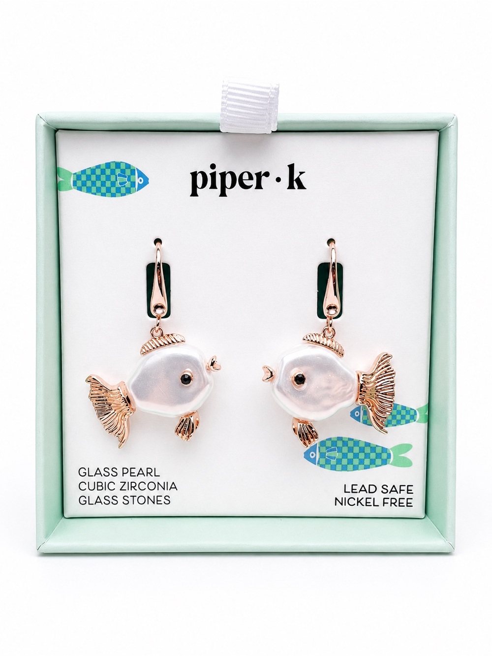 piper·k Gold & Pearl Fish Drop Earrings
